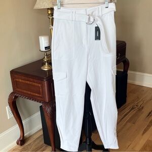 Express White Belted Dress Pants Cargo New Ankle Super High Rise
